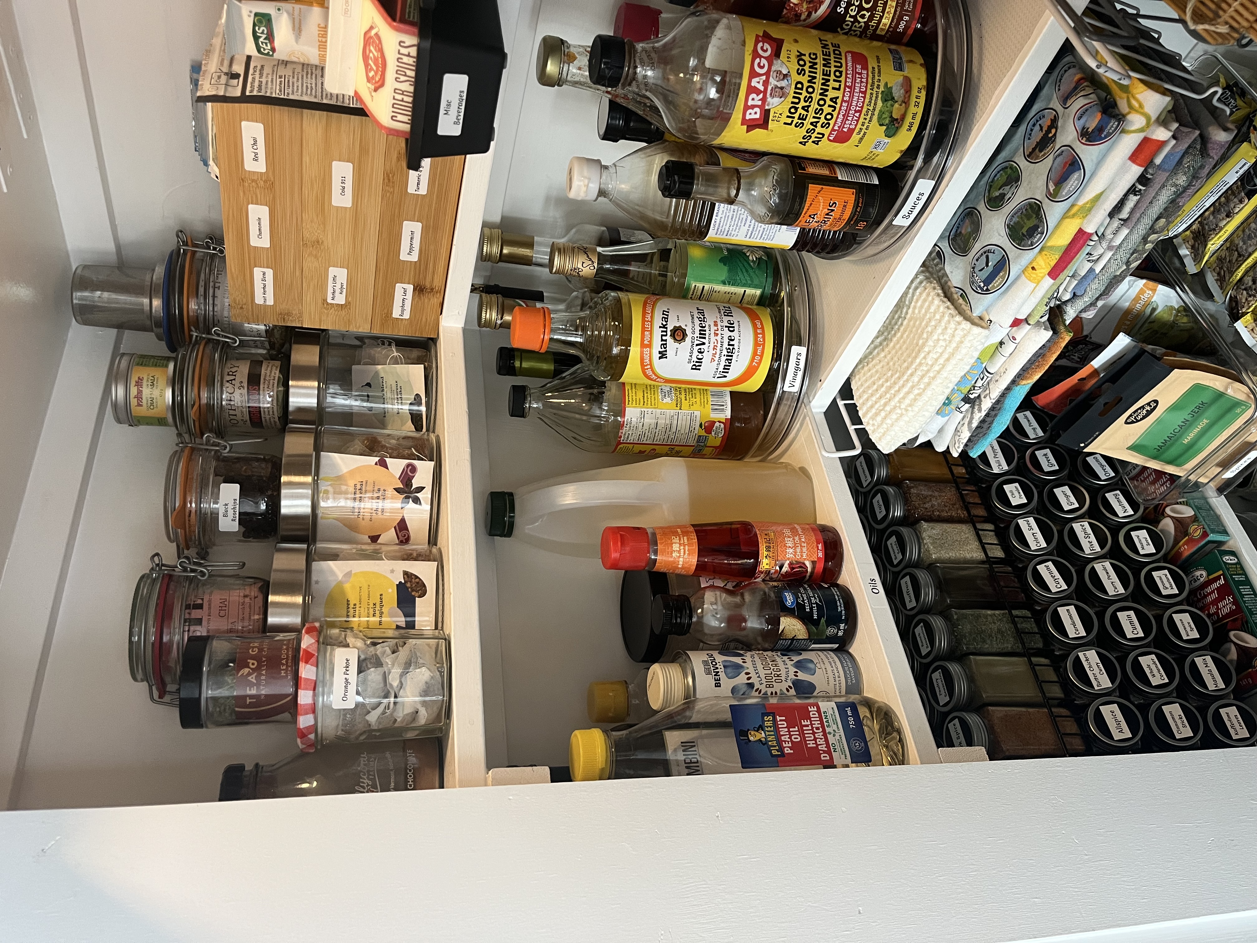 Organized pantry with labelled storage